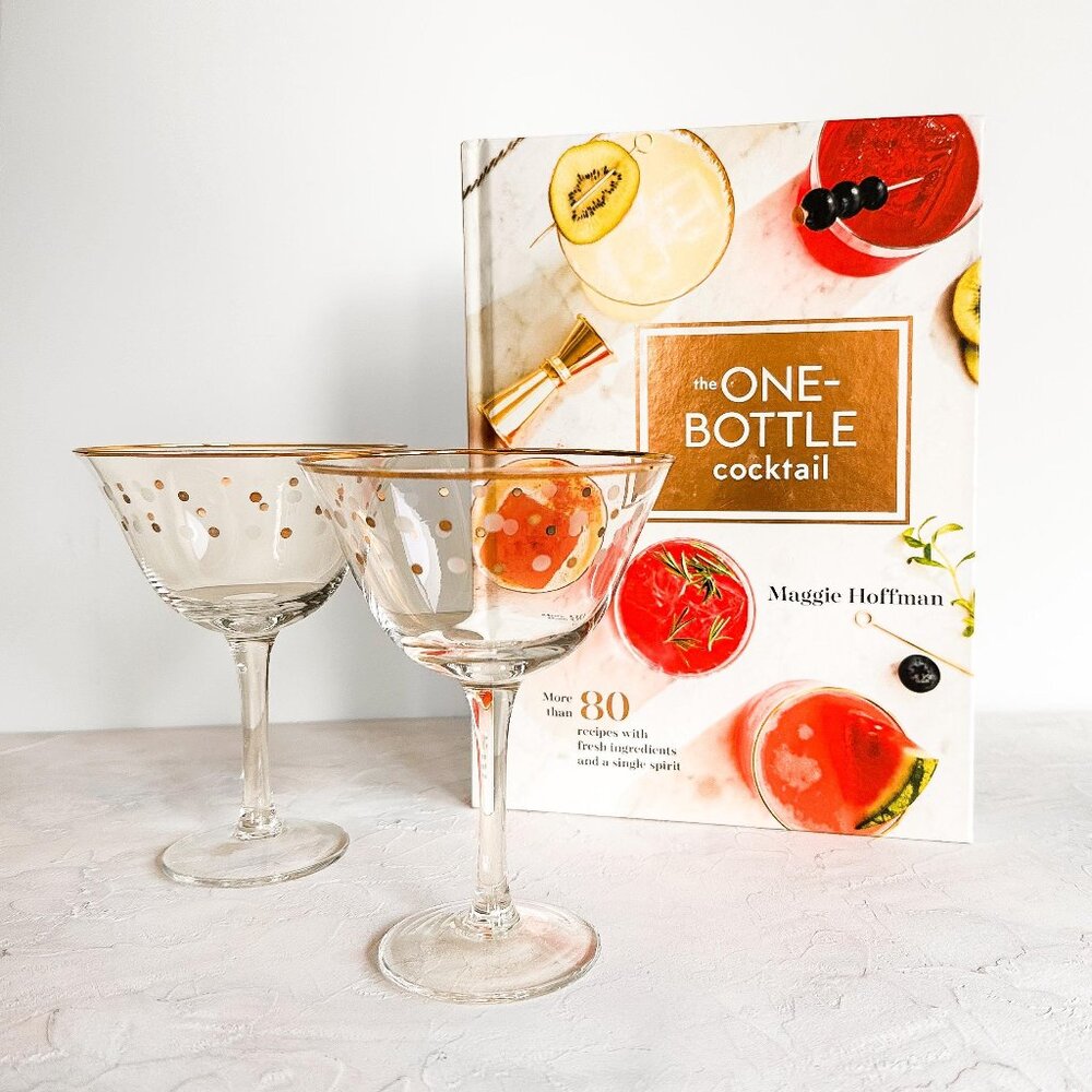 Bar Gift Pack: One Bottle cocktail book and cocktail coupes, Maggie Hoffman, fun